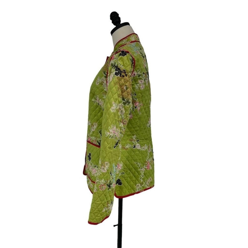 Anne Carson Women's M Green 100% Silk Quilted Floral Jacket Button Closure - Picture 8 of 9